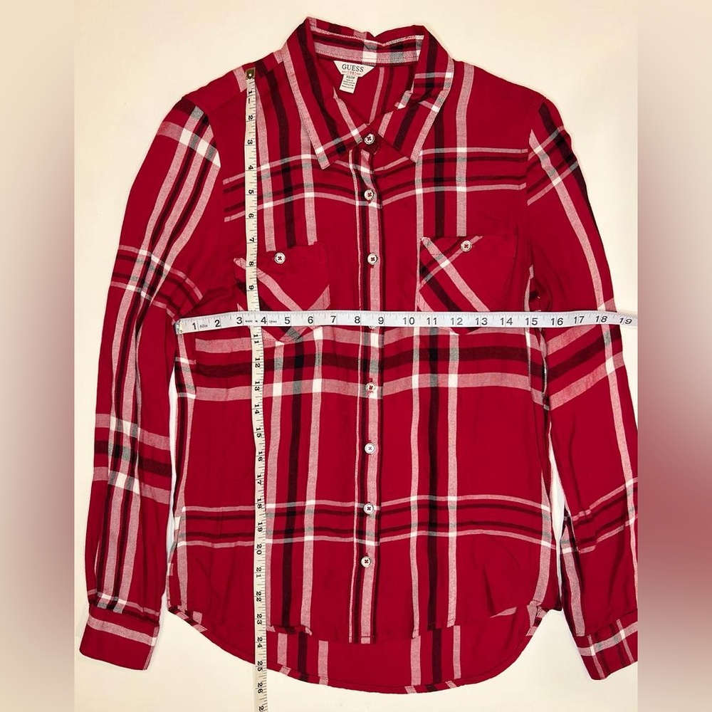GUESS Plaid Button Up Long Sleeve Button Pockets at Chest Shirt‎ Viscose Size XS - Picture 10 of 13